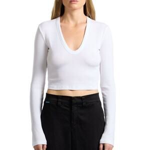 New Cotton Citizen Verona Crop U-Neck Long Sleeve Shirt in White Size Medium